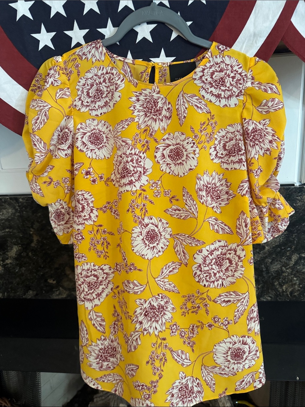 Alex Marie Yellow Floral Short Sleeve Blouse